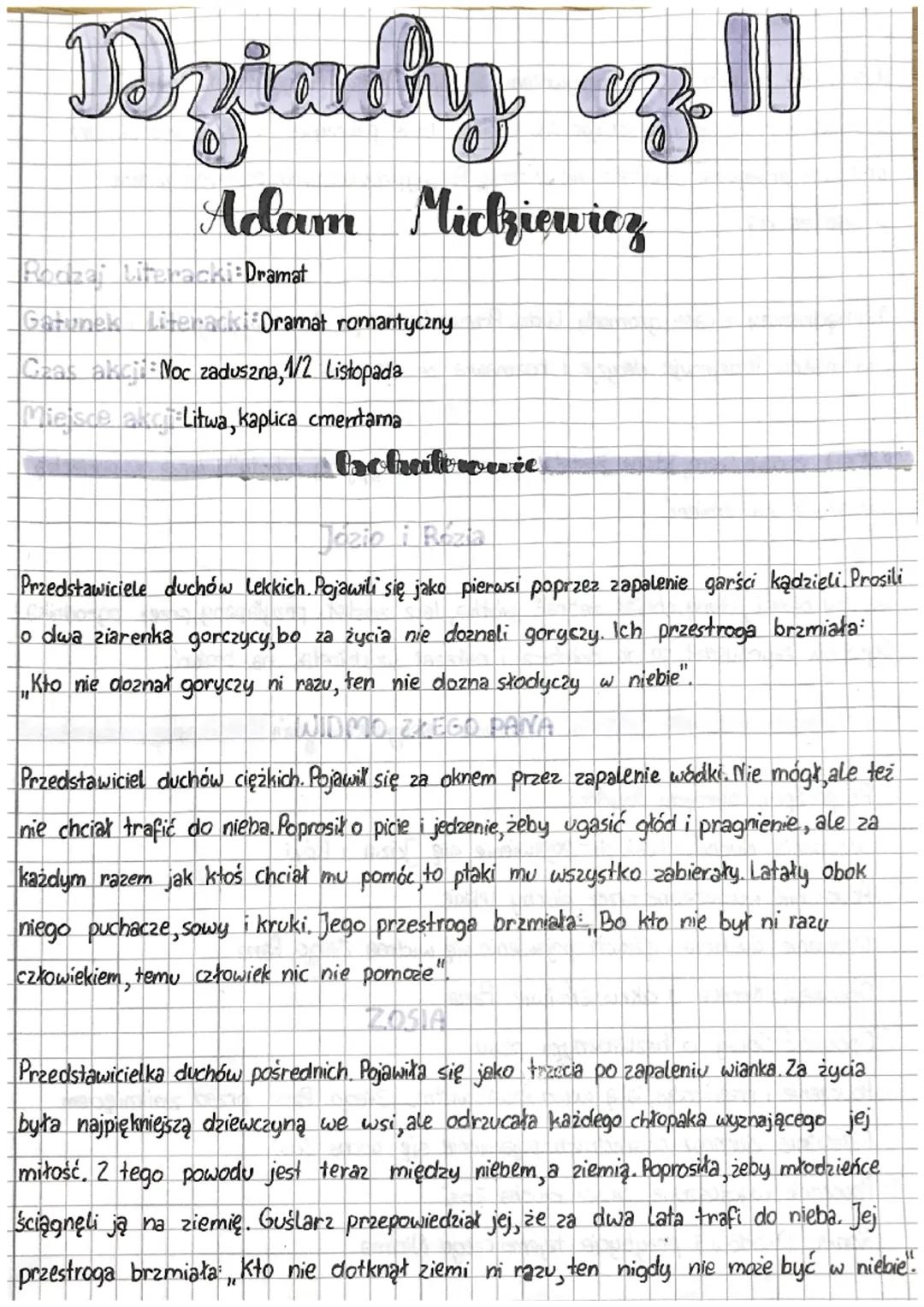 # Działy cz.!!

Adam Mickiewicz

Rodzaj Literacki: Dramat

Gatunek Literacki Dramat romantyczny

Czas akcji Noc zaduszna, 1/2 Listopada

Mie