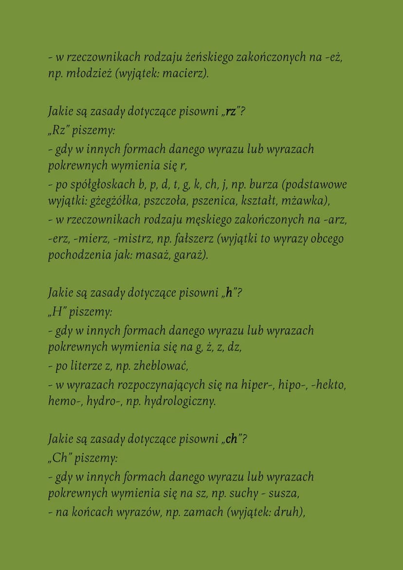 
<h2 id="zasadypisowni">Zasady pisowni ó</h2>
<p>Pisząc "ó", musimy pamiętać o kilku zasadach:</p>
<ul>
<li>używamy "ó" gdy w innych formach