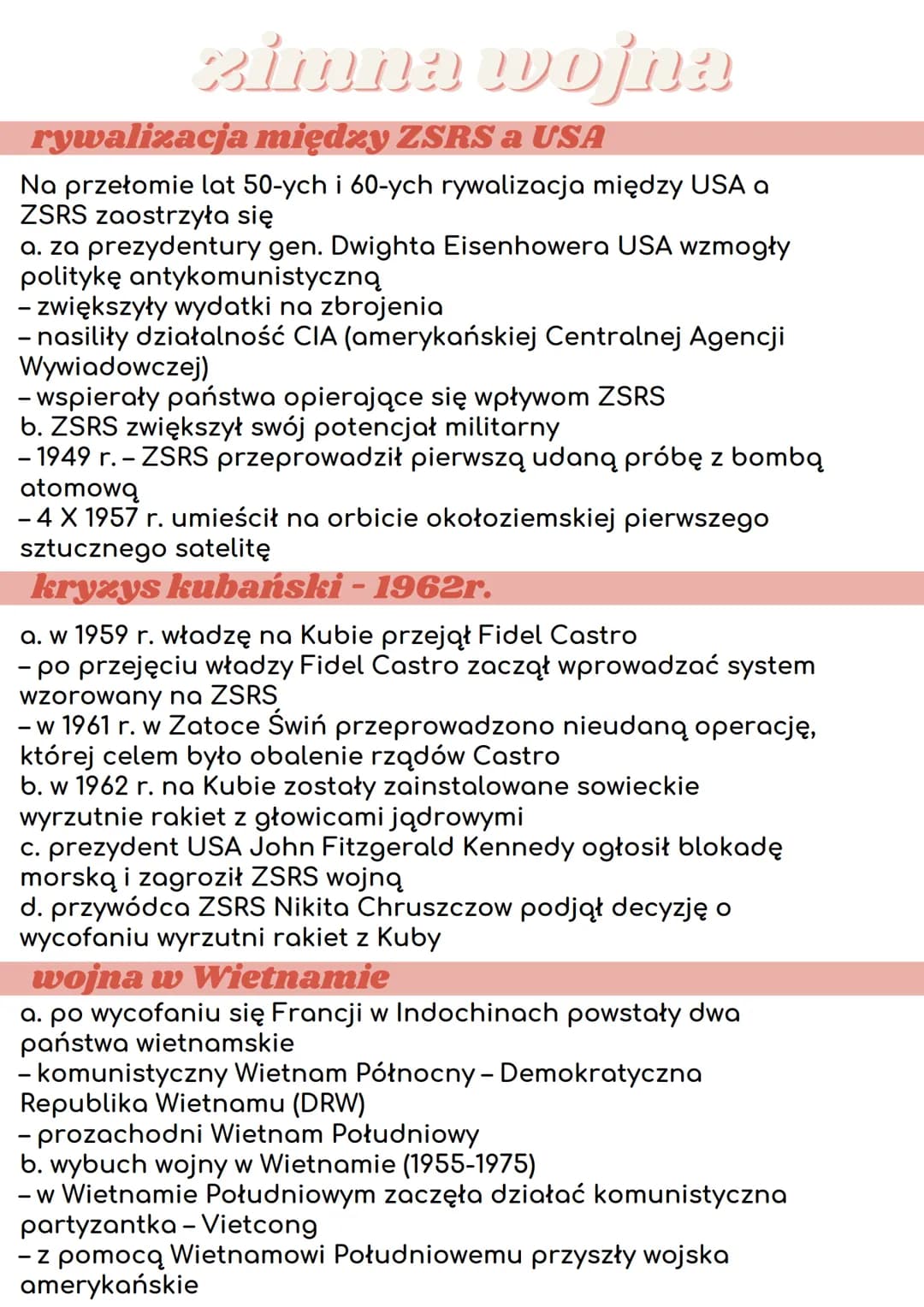 zimna wojna
rywalizacja między ZSRS a USA
Na przełomie lat 50-ych i 60-ych rywalizacja między USA a
ZSRS zaostrzyła się
a. za prezydentury g