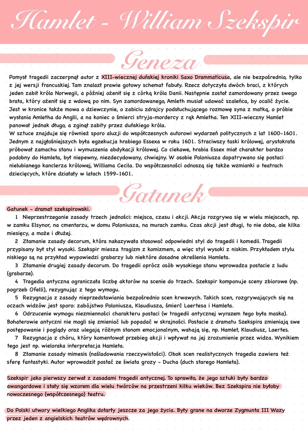 Hamlet - William Szekspir
Geneza
Pomysł tragedii zaczerpnął autor z XIII-wiecznej duńskiej kroniki Saxo Drammaticusa, ale nie bezpośrednio, 