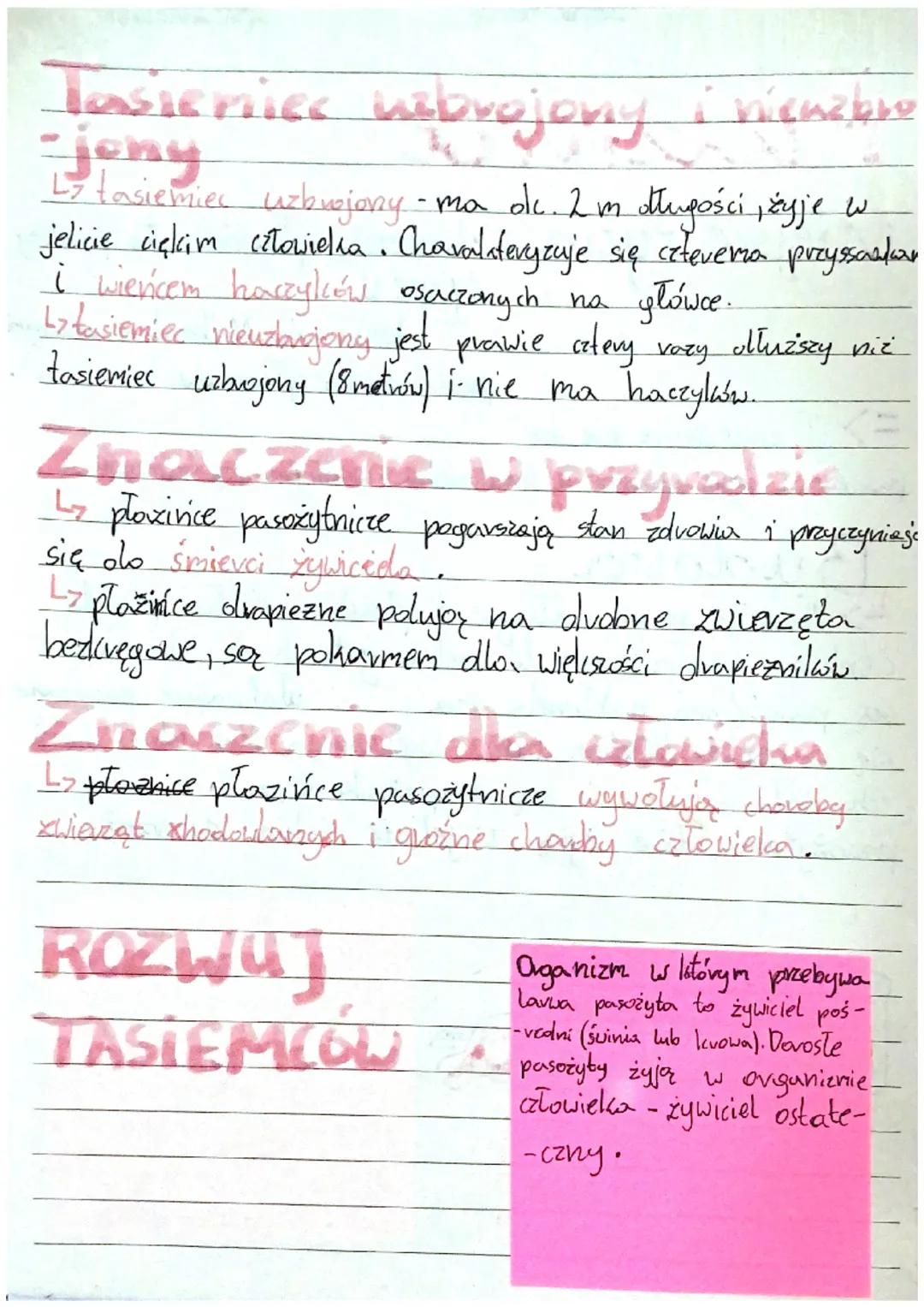 Plaznice
Miejsce życia => Wighscość płaziriców to pasożyty
żyjące w nowządach wewnative-
ných kvęgowców. Naj barolzie manymi
przedstawiciela