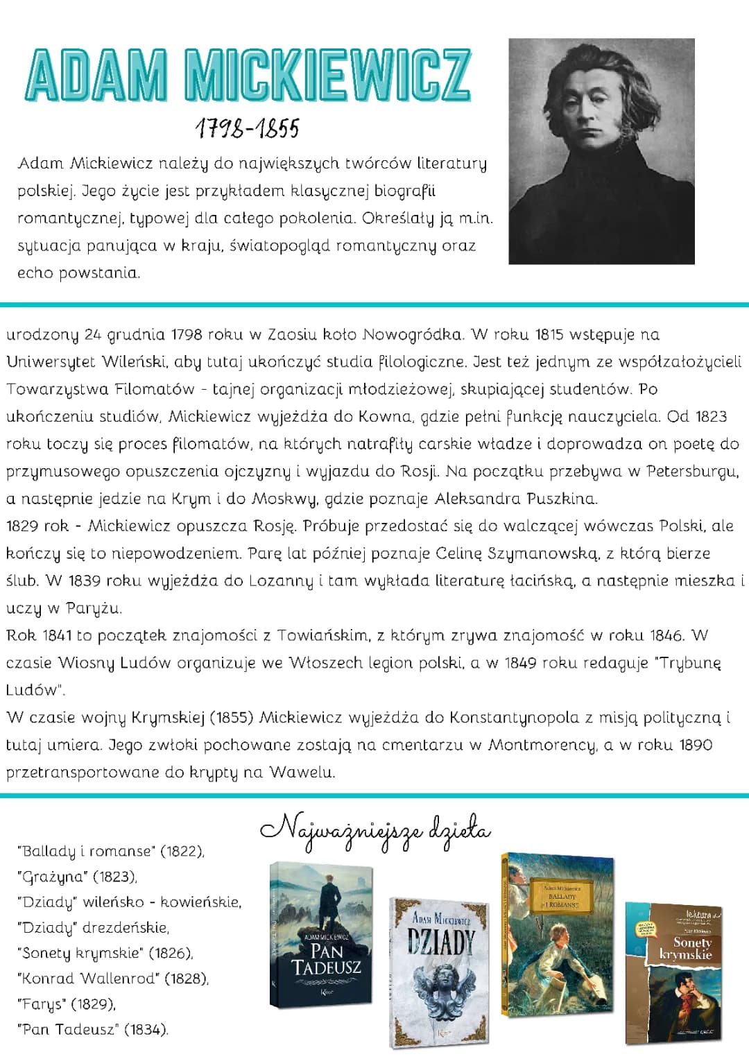 Adam Mickiewicz - Biografia Krótka i Ciekawostki