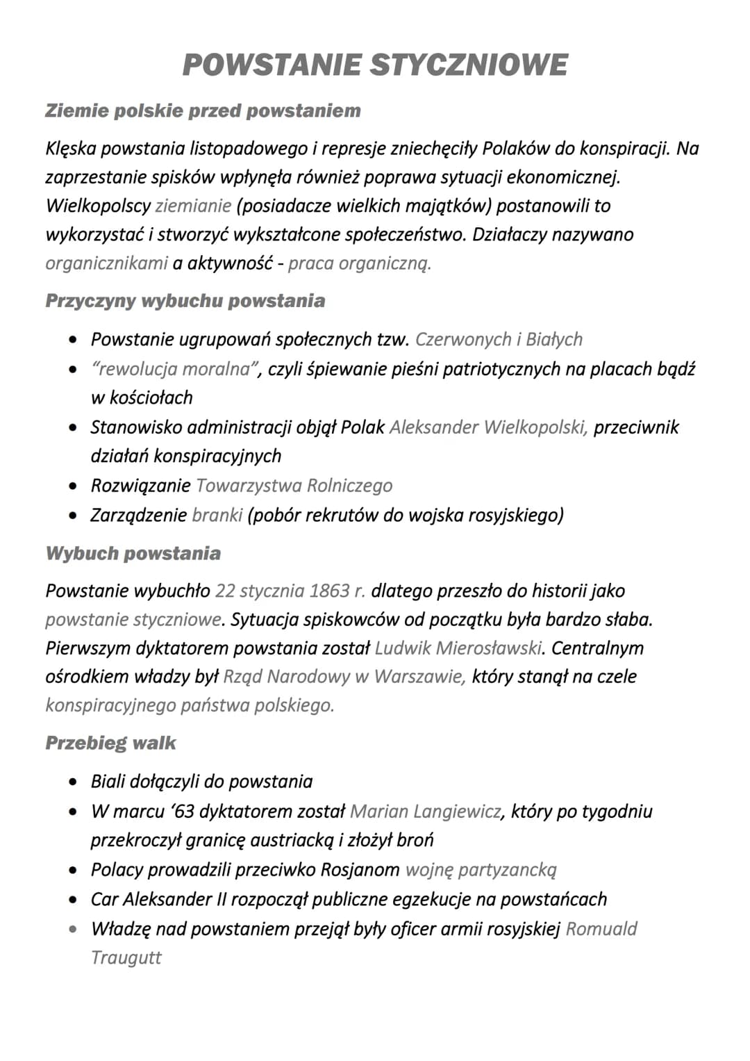 POWSTANIE STYCZNIOWE
Ziemie polskie przed powstaniem
Klęska powstania listopadowego i represje zniechęciły Polaków do konspiracji. Na
zaprze