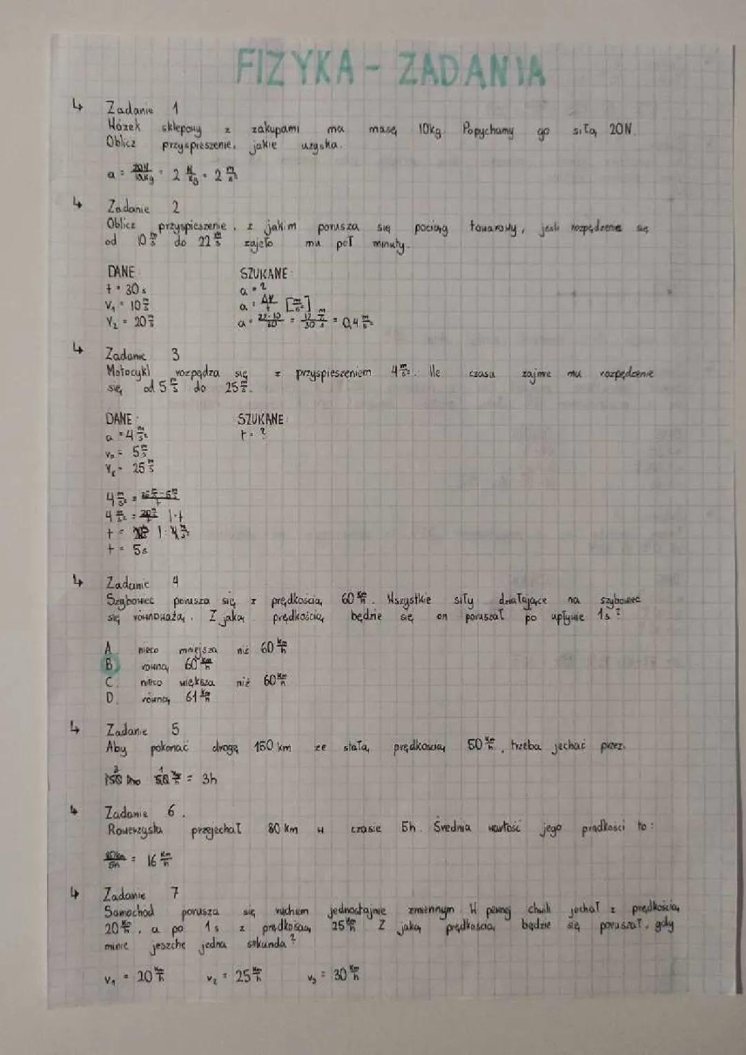 Ruch jednostajny prostoliniowy: Zadania z odpowiedziami dla klasy 7 i 1 liceum