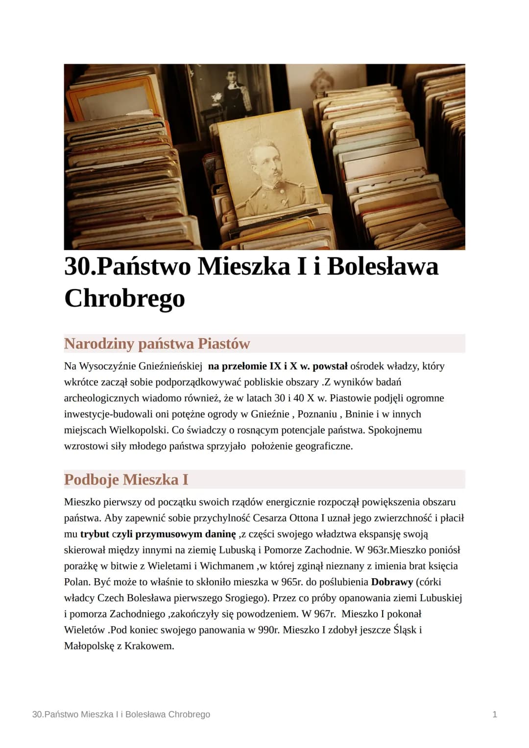 BET
30.Państwo Mieszka I i Bolesława
Chrobrego
Narodziny państwa Piastów
Na Wysoczyźnie Gnieźnieńskiej na przełomie IX i X w. powstał ośrode