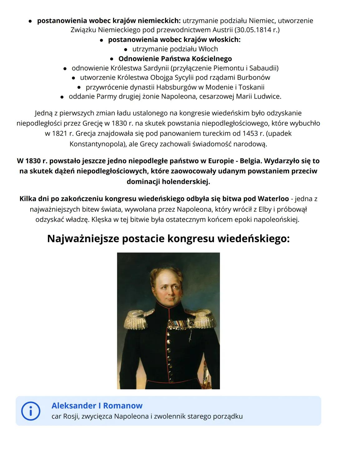 • postanowienia wobec krajów niemieckich: utrzymanie podziału Niemiec, utworzenie
Związku Niemieckiego pod przewodnictwem Austrii (30.05.181