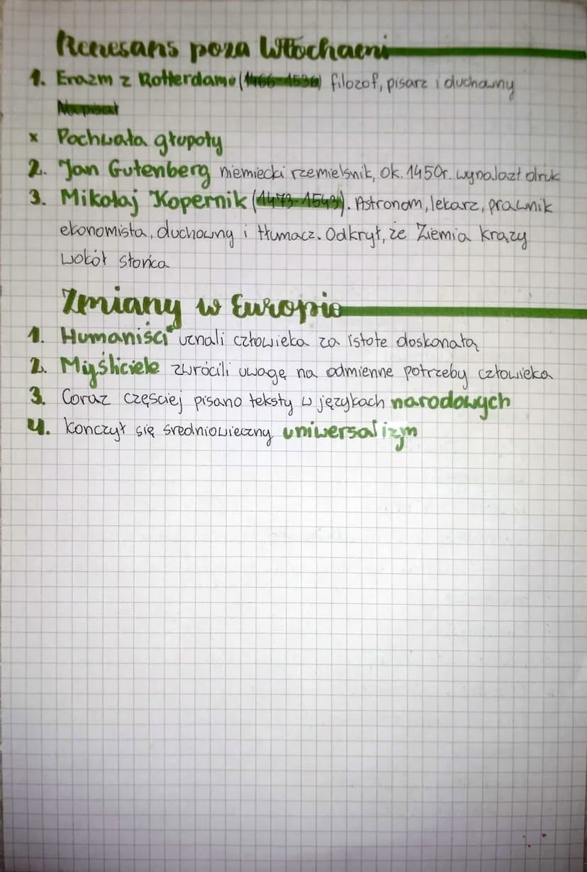 historia
Renesans
1. Renesans to drodzenie czyli okres w historii kultury, który trwał
ool XVw do drugiej połowy XVII Rozpoczęło się we Włos