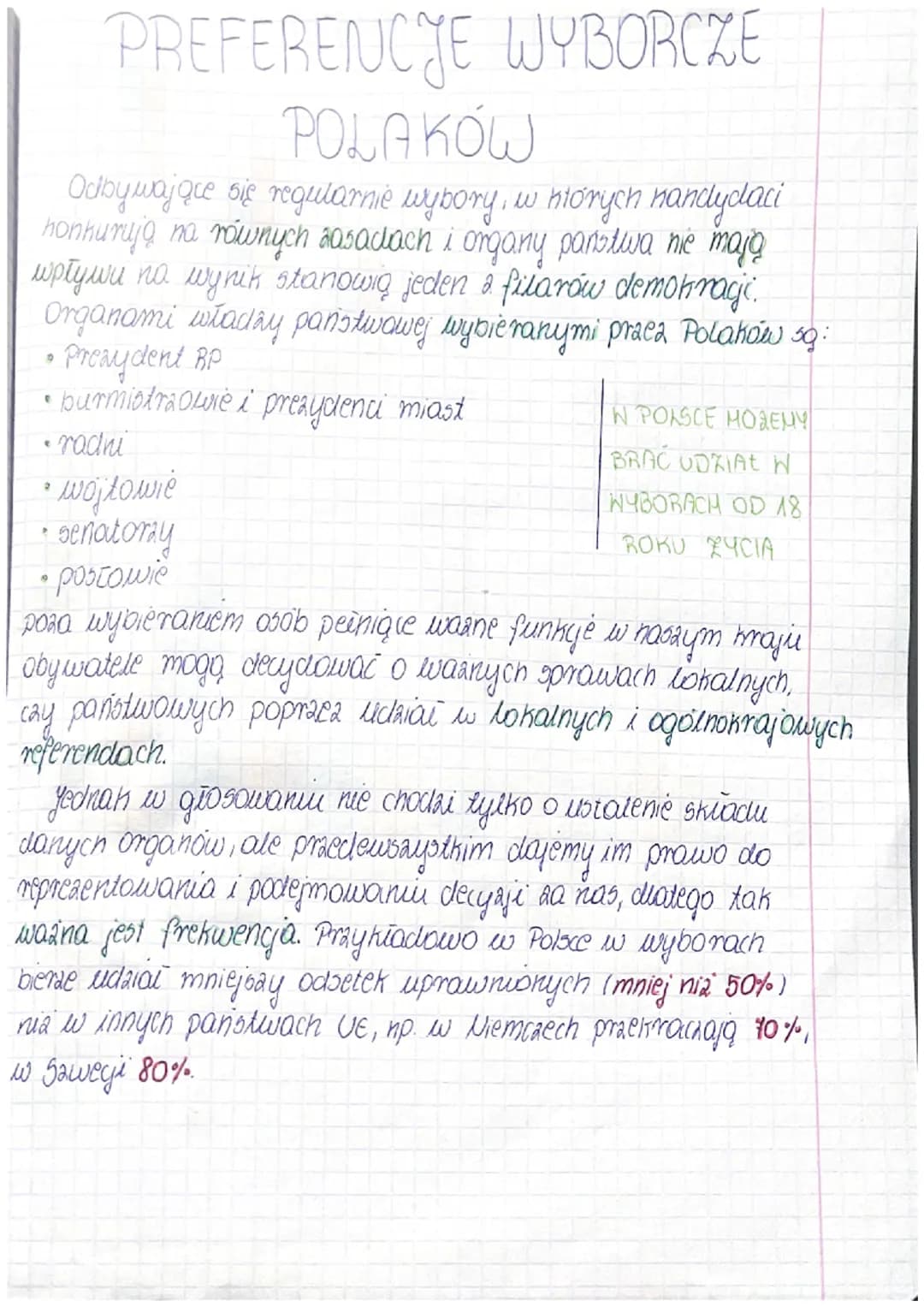 PREFERENCJE WYBORCZE
POLAKOW
Odbywajque się regularnie wybory, w horych handlyclaci
konkurują na równych aasadach i organy państwa nie mają
