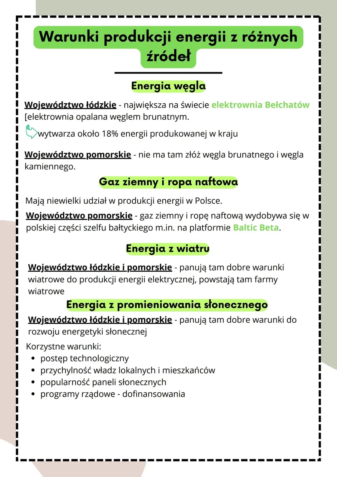 Warunki produkcji energii z różnych źródeł