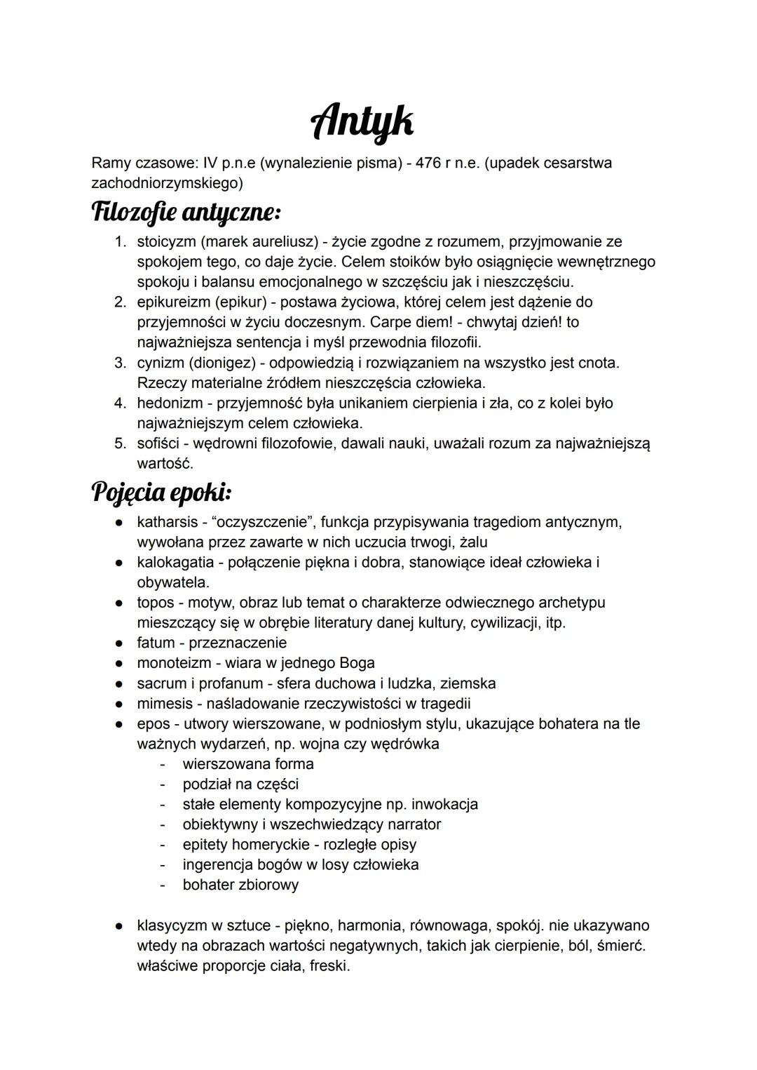 --- OCR Start ---
Antyk
Ramy czasowe: IV p.n.e (wynalezienie pisma) - 476 r n.e. (upadek cesarstwa
zachodniorzymskiego)
Filozofie antyczne:
