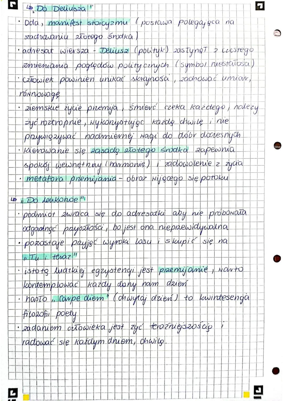 # Horacy

Lo Dieśni

*   tematyka, polityczna, mitosna, religijna
*   nawiązują do idei stoicyzmu, epikurizmu (autor słynneg
dewi zy epikuve