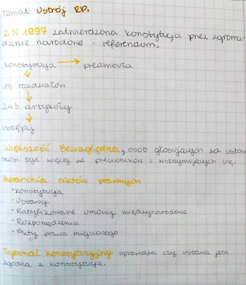 Temat: Ustroj RP.
Lasady ustrojowe
•20saita
paród
•20sado przedstawicielstwa - wybieramy
ponistwa
suweremości - wladzę sprawuje
predstawicie