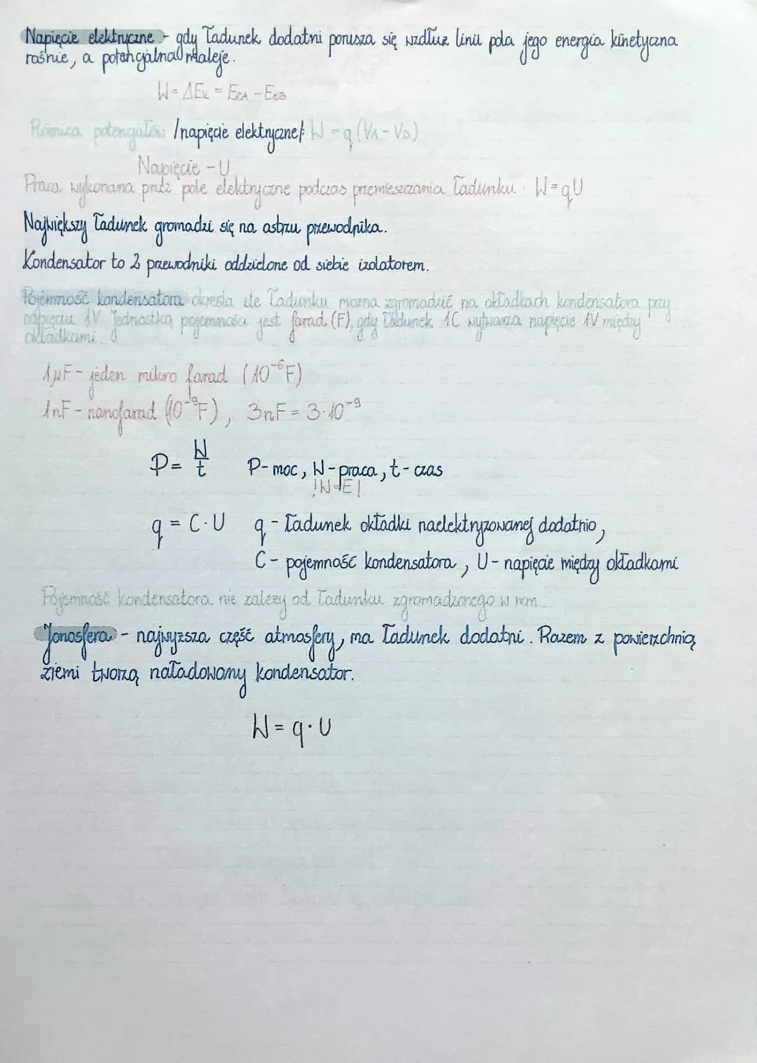 Napięcie elektryczne - gdy Tadunek dodatni porusza się wadluz lini pda jego energia kinetyana
rashie, a potencjalnal maleje.
W-AEL - ECA-Ece