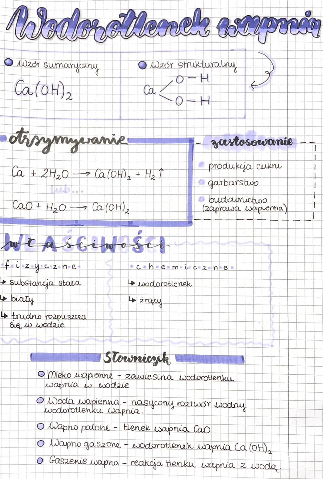 Wedorotlecocks exprein
3
● Wzór sumaryczny
Ca(OH)₂
● Wzór strukturalny
a 20-H
→ substancja stata
↳biały
↳ trudno rozpuszcza
się w wodzie
Ca
