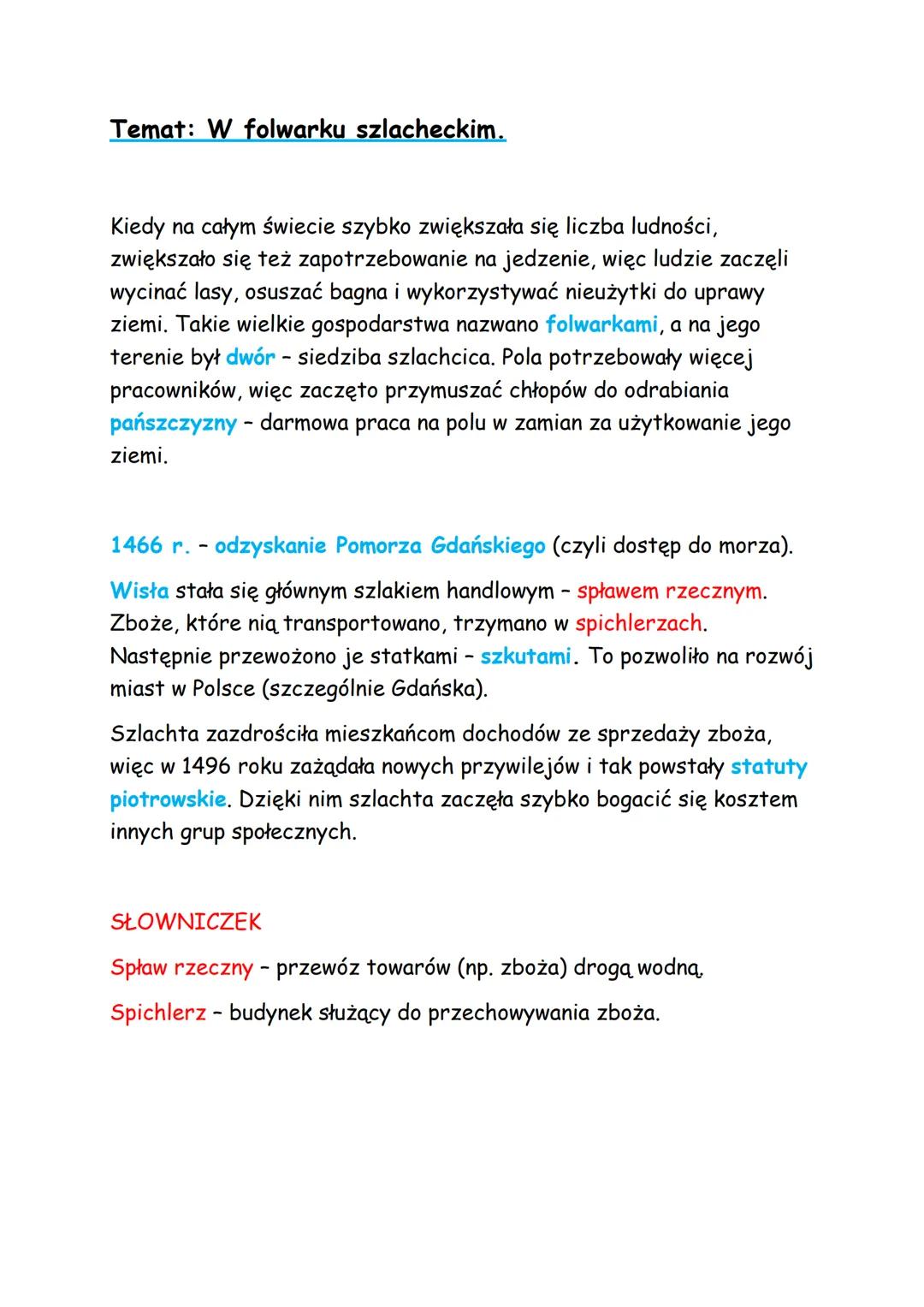 # Temat: W folwarku szlacheckim.

Kiedy na całym świecie szybko zwiększała się liczba ludności,
zwiększało się też zapotrzebowanie na jedzen