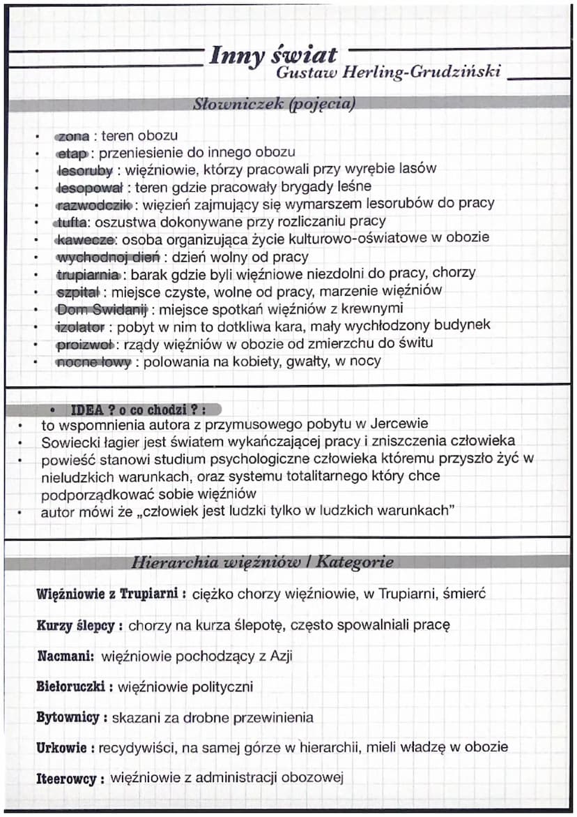 •
•
.
•
.
•
Inny świat
Epoka literacka: wojna i okupacja
Gatunek: powieść autobiograficzna
Gustaw Herling-Grudziński
(autor odsłania przed c