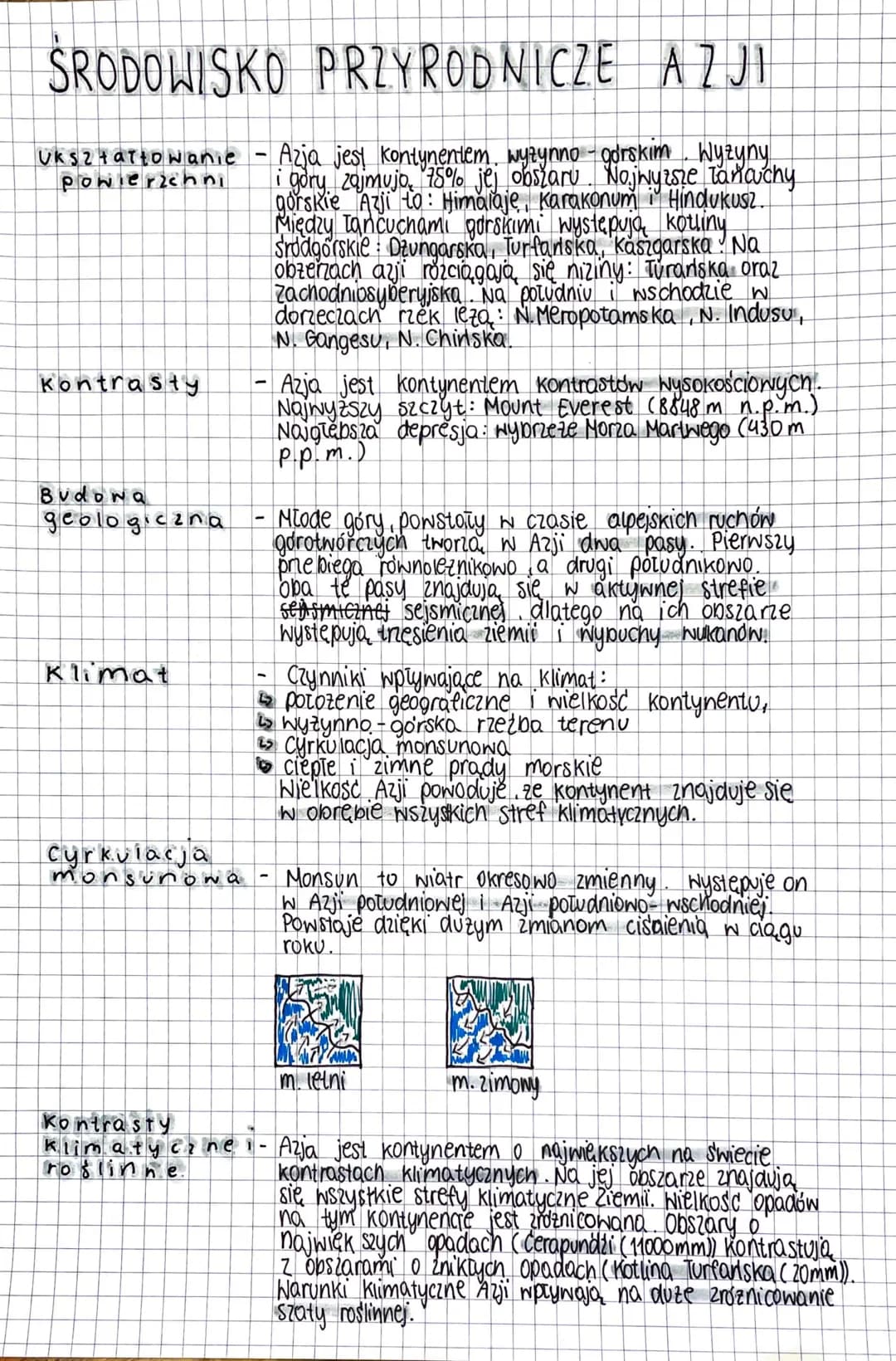 SRODOWISKO PRZYRODNICZE AZJI
powierzchni
Ukształtowanie - Azja jest kontynentem, wyzynno - gorskim. Wyżyny
i gory zajmujo, 75% jej obszaru. 