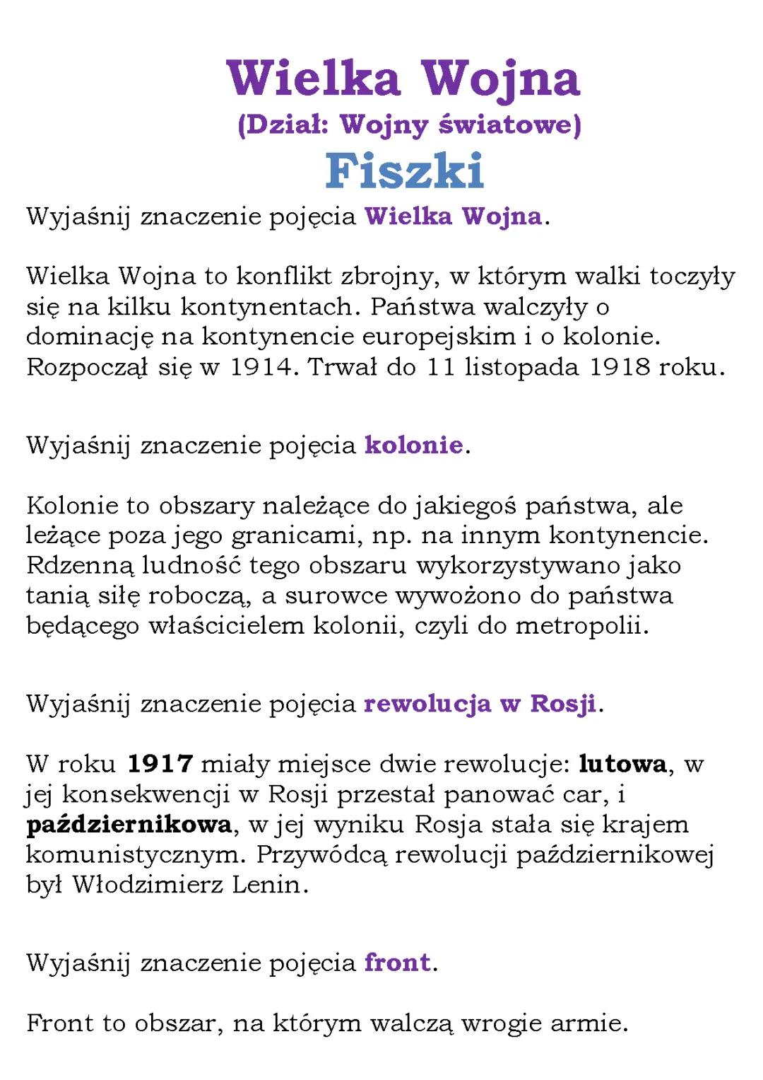 1 Wojna Światowa: Komitet Narodowy Polski i Józef Piłsudski - Fiszki