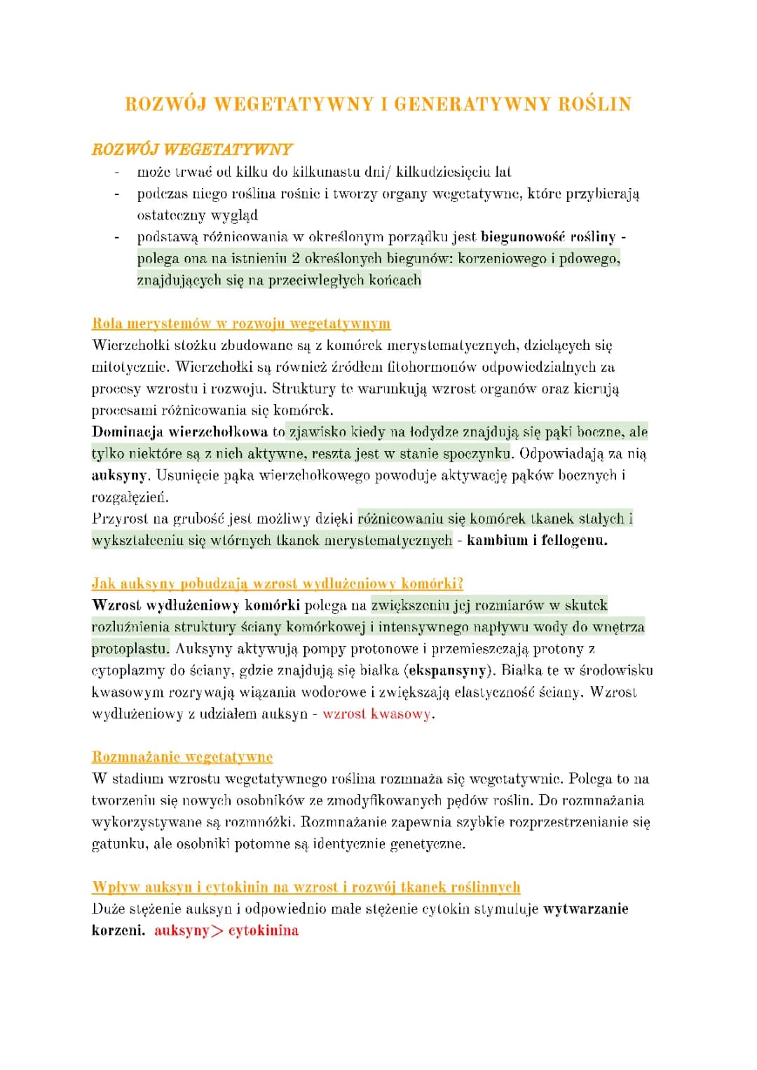 Rozwój wegetatywny I generatywny