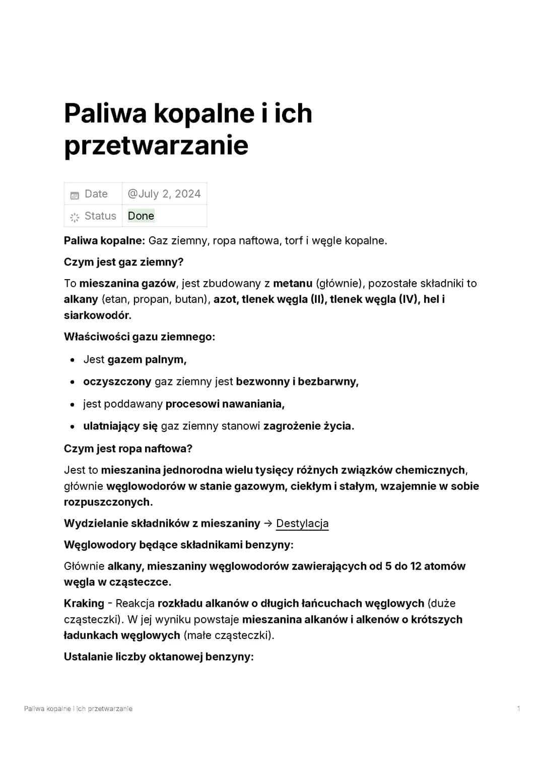 Paliwa kopalne i ich przetwarzanie 