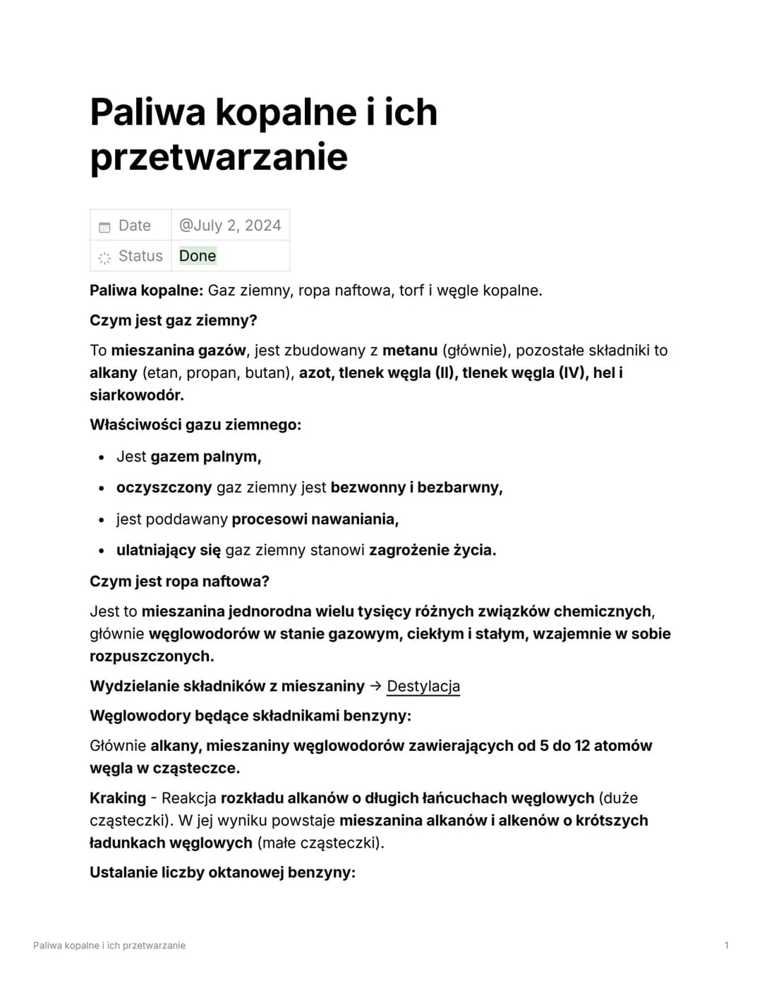 Paliwa kopalne i ich
przetwarzanie
Date
@July 2, 2024
Status Done
Paliwa kopalne: Gaz ziemny, ropa naftowa, torf i węgle kopalne.
Czym jest 