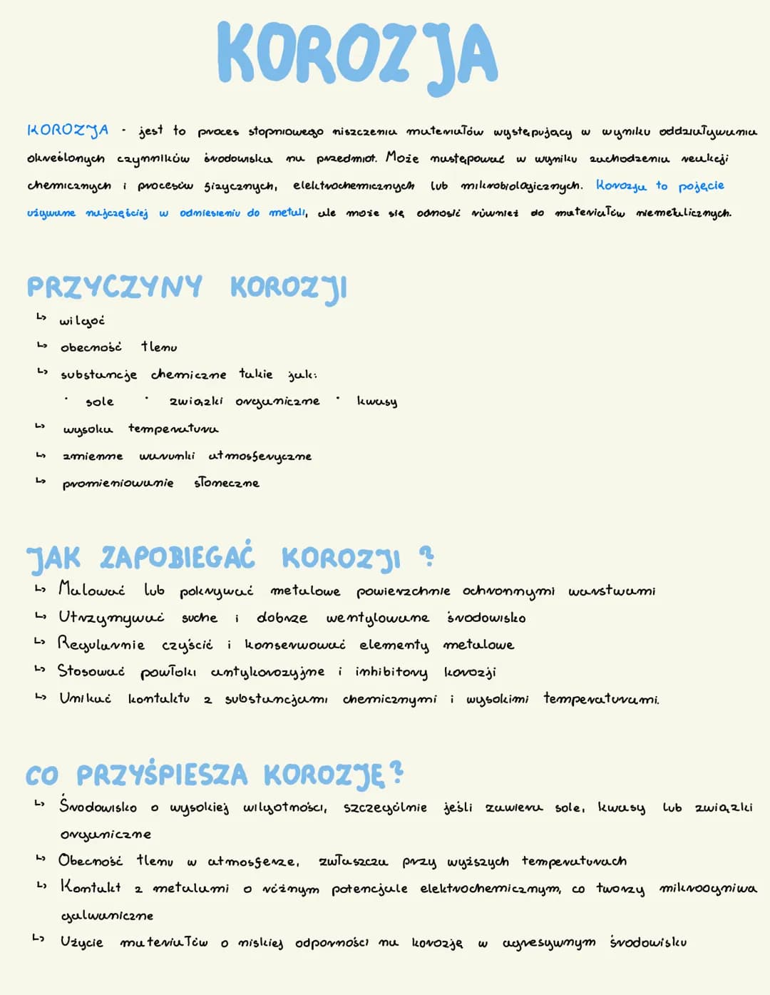 KOROZJA
KOROZJA jest to proces stopniowego niszczeniu muteriałów występujący w wyniku oddziuływuniu
określonych czynników środowisku mu prze