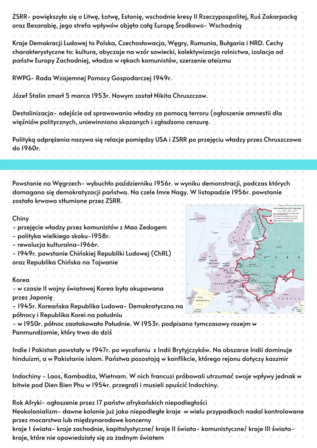 Swiat po 2 wojnie światowej
Konferencja w. Poczdamie (Berlin). 17 lipca- 2 sierpnia 1945r.. Uczestnicy: przywódca ZSRR,
prezydent USA, premi