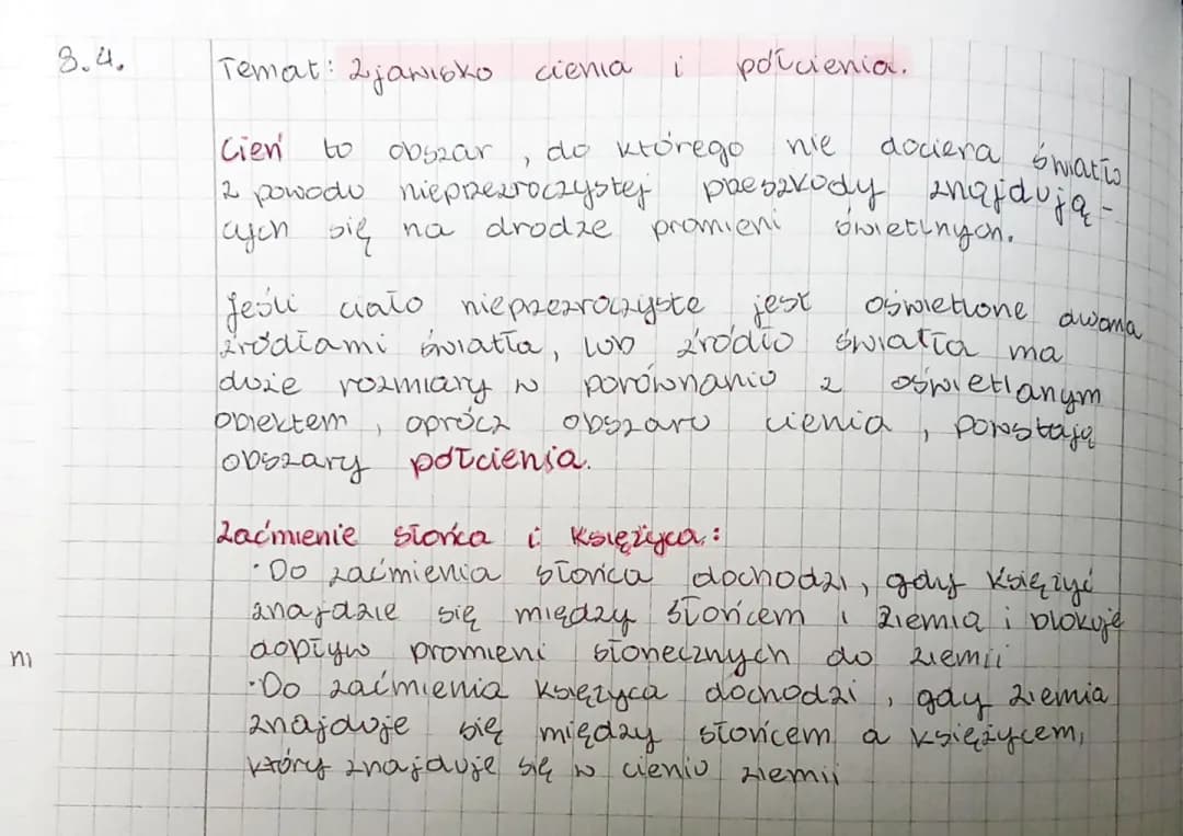 Zjawisko cienia i półcienia - Prezentacja i notatka z Fizyki