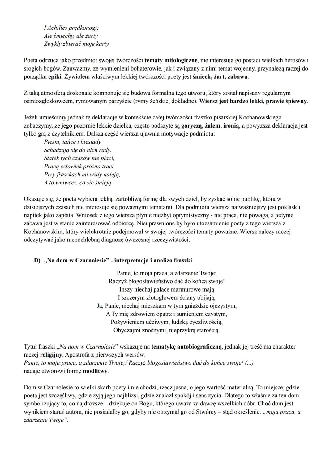 JAN KOCHANOWSKI - FRASZKI
WYBRANE FRASZKI
A) ,,Do gór i lasów" - interpretacja i analiza fraszki
Wysokie góry i odziane¹ lasy!
Jako rad na w