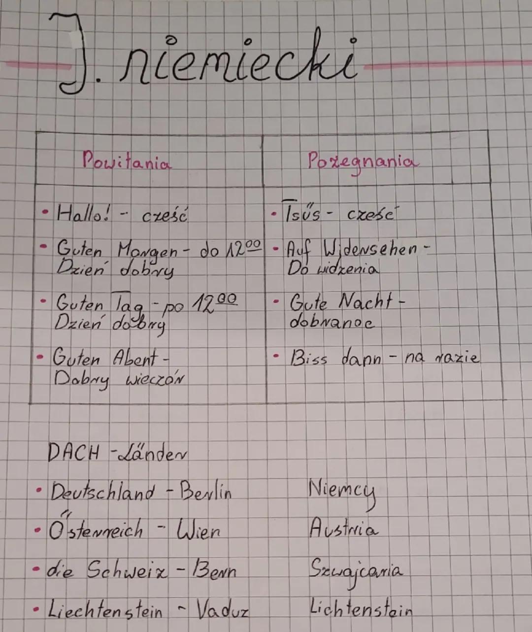 Notatki z Niemieckiego - Dział 1, Klasa 6