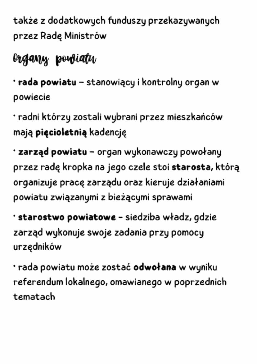 Powiat i
województwo
zadania powiatu
• finansowanie szkolnictwa średniego
• utrzymanie dróg powiatowych
• ochrona środowiska
• ochrona praw 