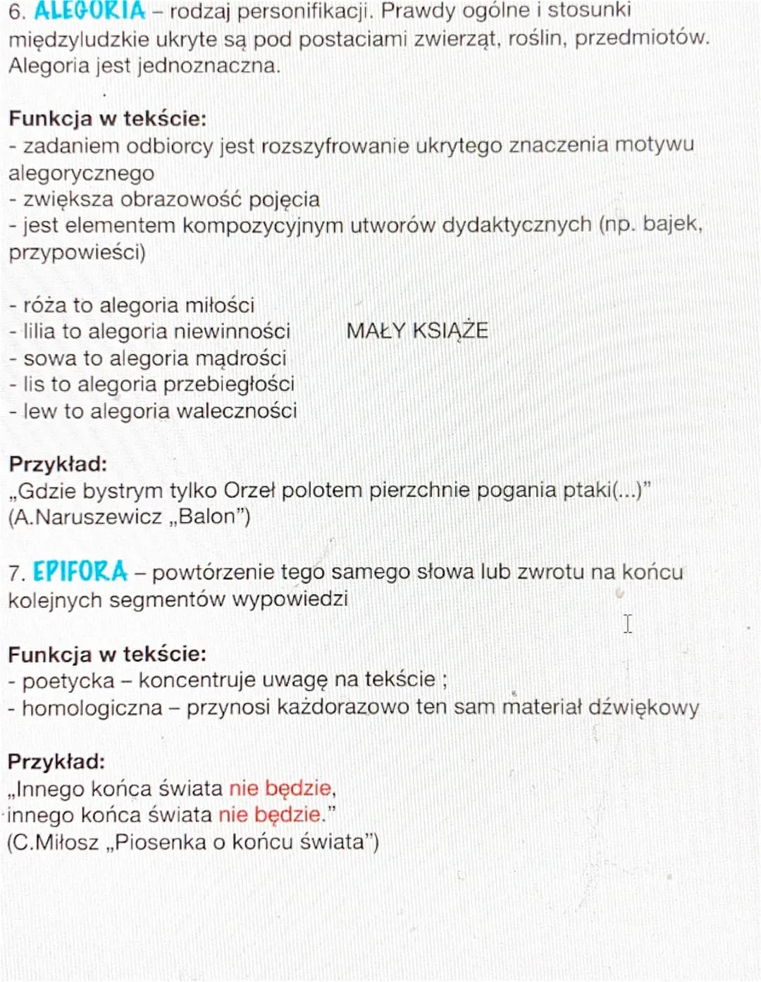 jwelki
stylistyczne
1. EPITET - określenie rzeczownika wyrażone przymiotnikiem,
imiesłowem lub rzeczownikiem.
Funkcja w tekście:
- wyraża st