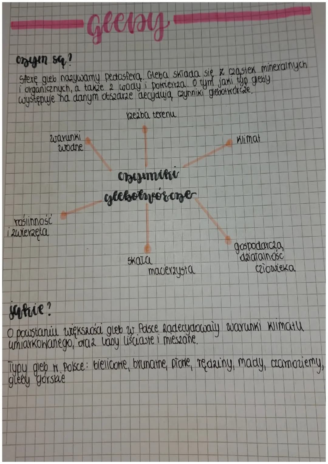 ∙Geeisy
czyen sa?
Stere gleb nazywamy pedosfera. Gleba składa się z czastek mineralnych
i organicznych, a także 2 wody i porrietrza. O tym j