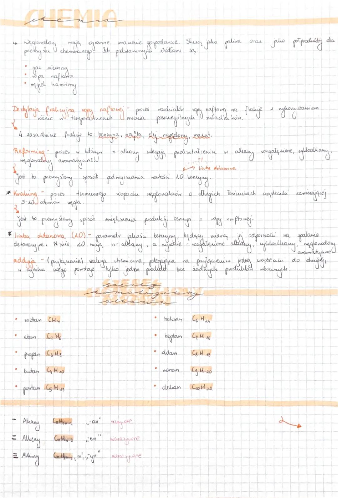 Reakcje spalania alkanów, alkenów, alkinów i alkoholi – Szereg homologiczny