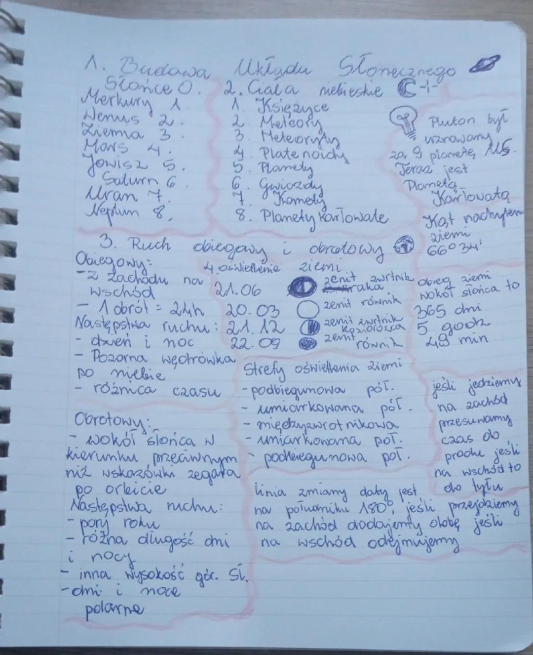 1. Budawa Układu Słonecznego
Słońce O. 2. Cial a niebieskie-
Merkury
2.
Ziema 3.
Mars 4.
Jowisz 5.
Saturn 6.
Uran 7
Neptun 8.
3. Ruch
nov
Ob
