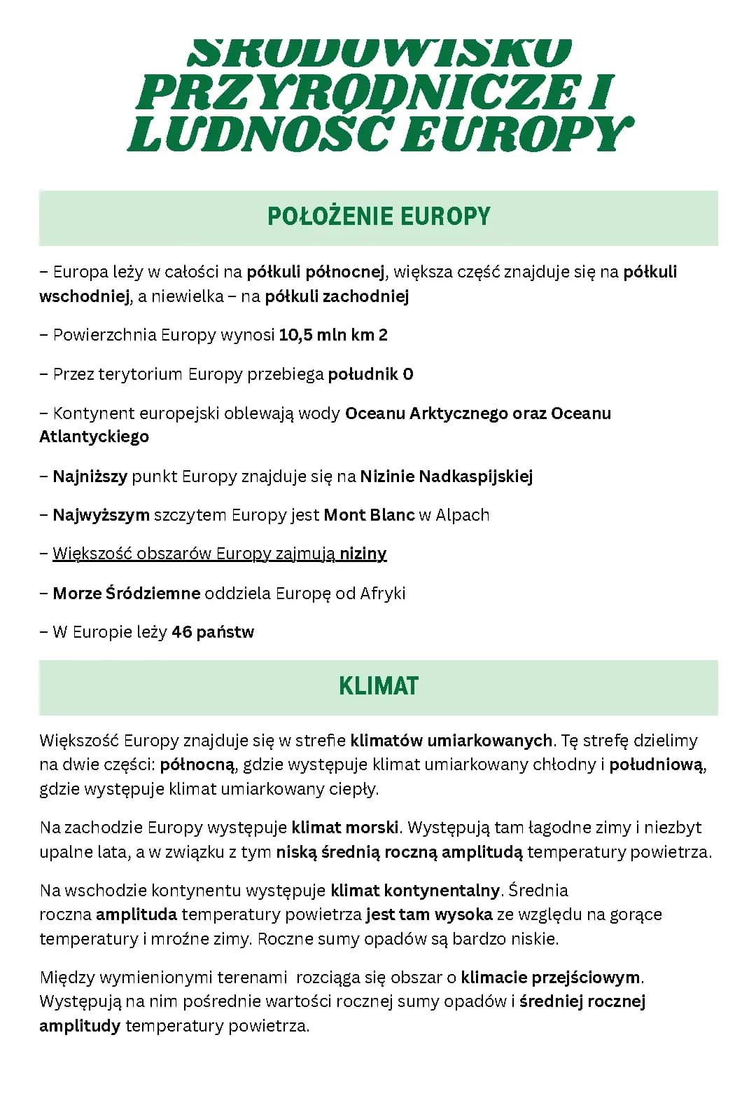 Środowisko przyrodnicze i ludność Europy