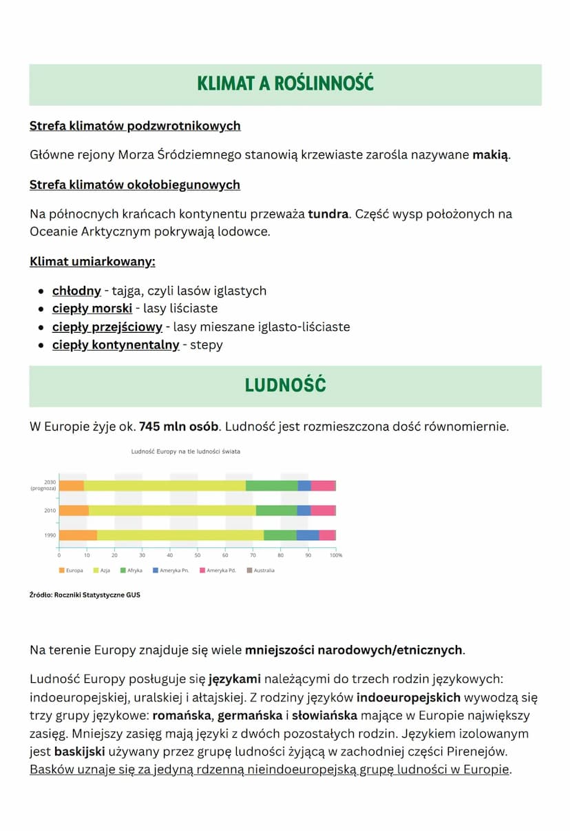 SRODOWISKU
PRZYRODNICZE I
LUDNOŚC EUROPY
POŁOŻENIE EUROPY
- Europa leży w całości na półkuli północnej, większa część znajduje się na półkul