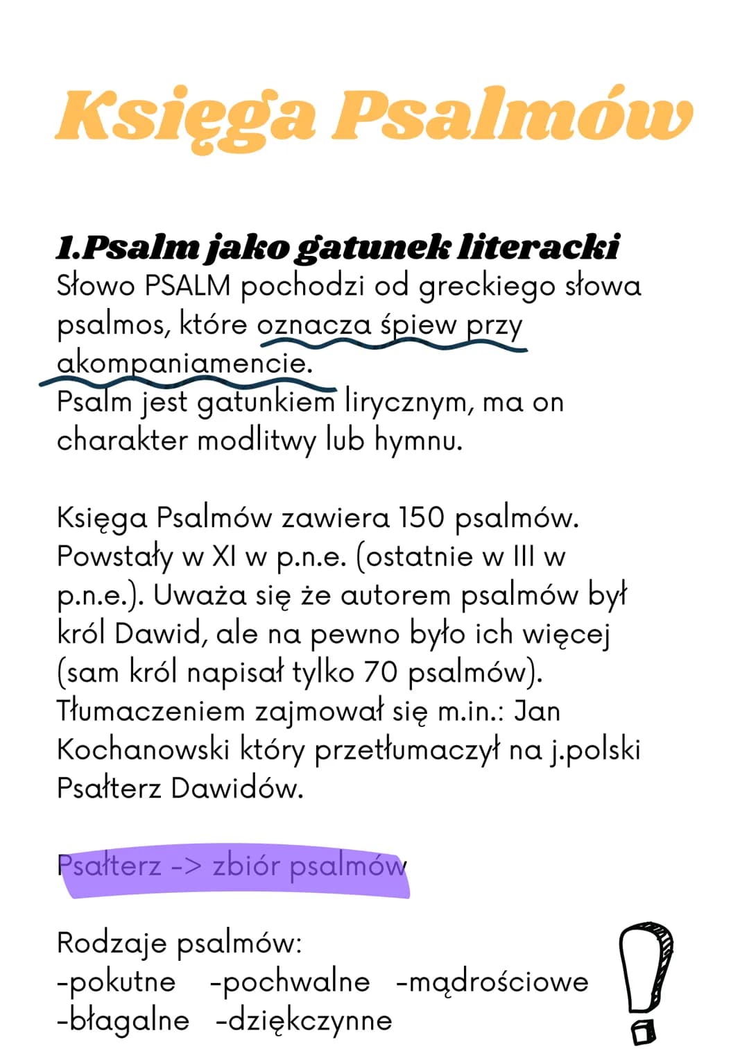 Księga Psalmów
1.Psalm jako gatunek literacki
Słowo PSALM pochodzi od greckiego słowa
psalmos, które oznacza śpiew przy
akompaniamencie.
Psa