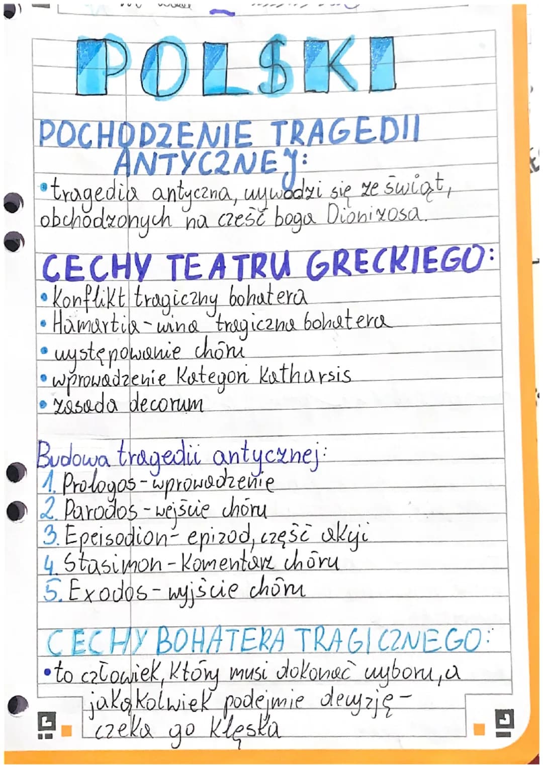 VOKIE
POLSKI
POCHODZENIE
ANTYC2NE
TRAGEDII
Ey:
• tragedia antyczna, wywodzi się ze świąt,
obchodzonych na cześć boga Dionixosa.
0
CECHY TEAT