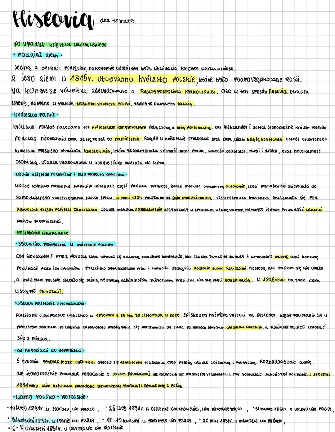 Upadek Księstwa Warszawskiego i Powstanie Listopadowe - Streszczenie