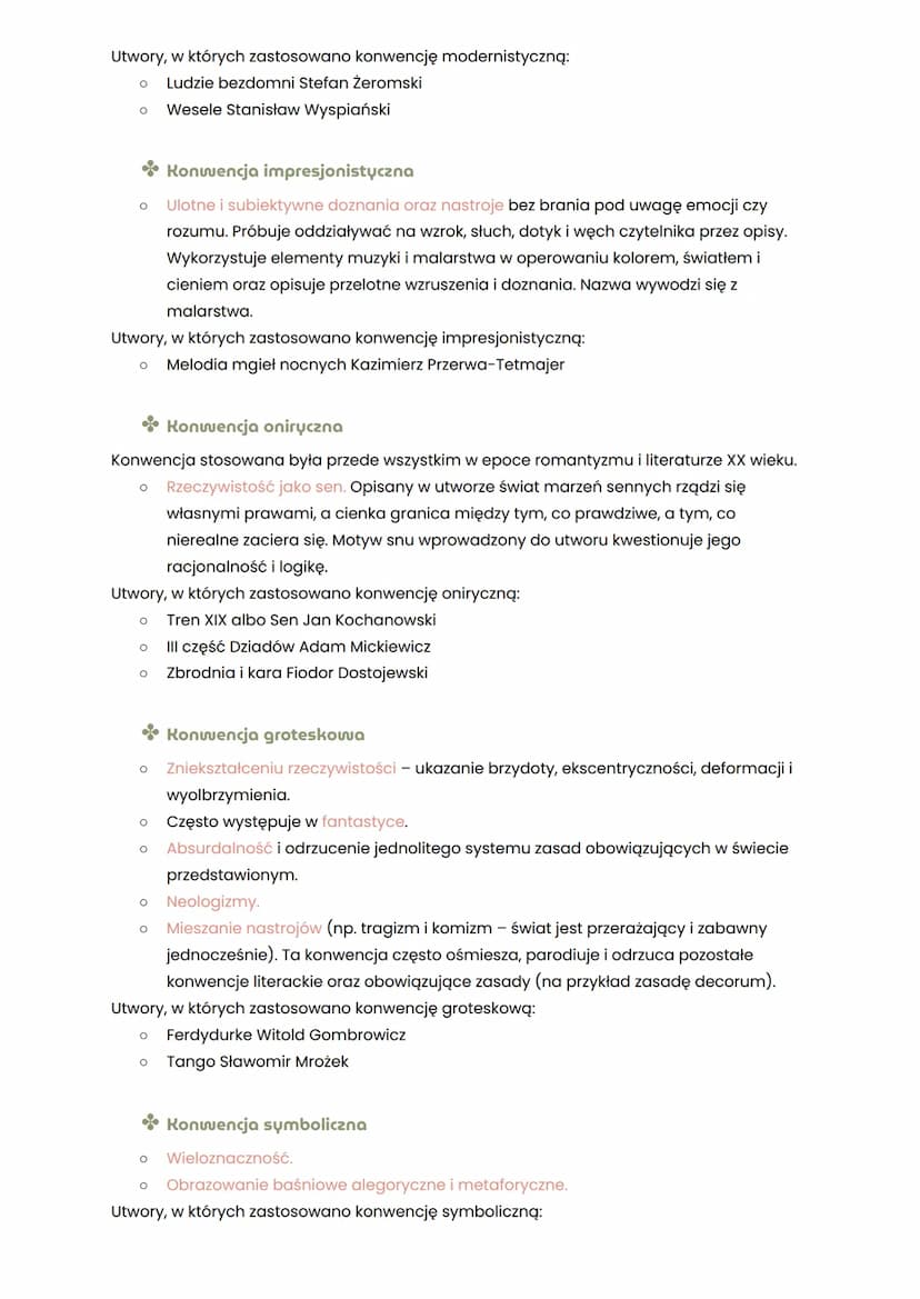 KONWENCJE LITERACKIE I ICH CECHY W UTWORACH
Konwencja literacka to niepisane reguły, których przestrzega autor, tworząc swój utwór.
Mogą one