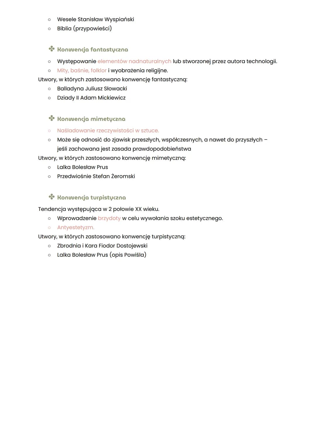 KONWENCJE LITERACKIE I ICH CECHY W UTWORACH
Konwencja literacka to niepisane reguły, których przestrzega autor, tworząc swój utwór.
Mogą one