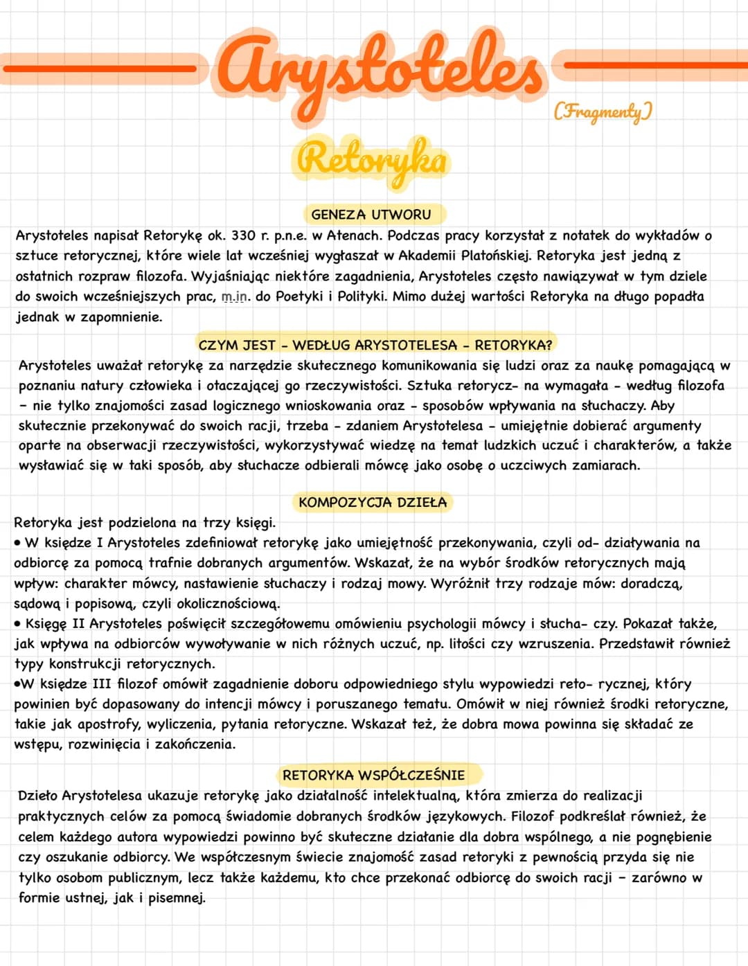 Arystoteles
Poetyka
(Fragmenty
PIERWSZY TRAKTAT O LITERATURZE
Arystoteles łączył dociekania filozoficzne ze ściśle naukowymi. Interesowało g