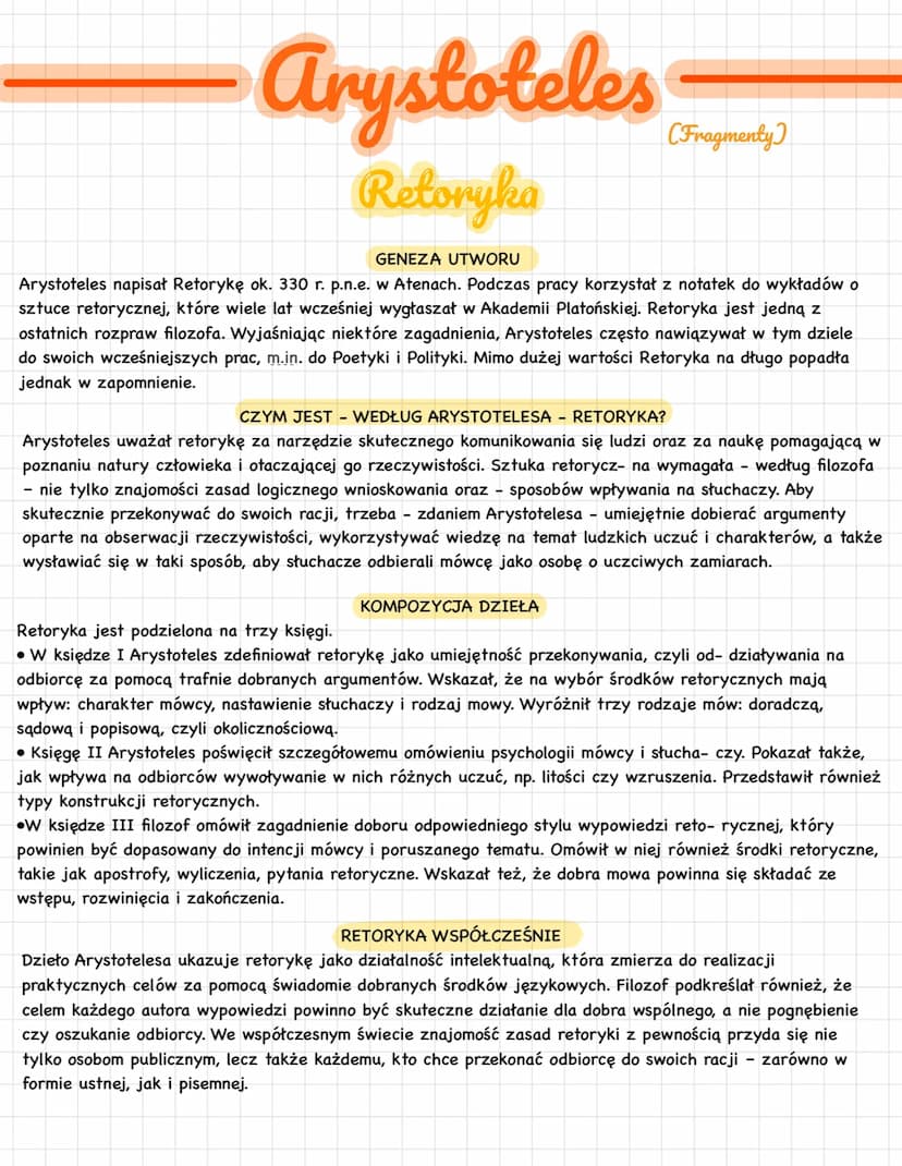 Arystoteles
Poetyka
(Fragmenty
PIERWSZY TRAKTAT O LITERATURZE
Arystoteles łączył dociekania filozoficzne ze ściśle naukowymi. Interesowało g