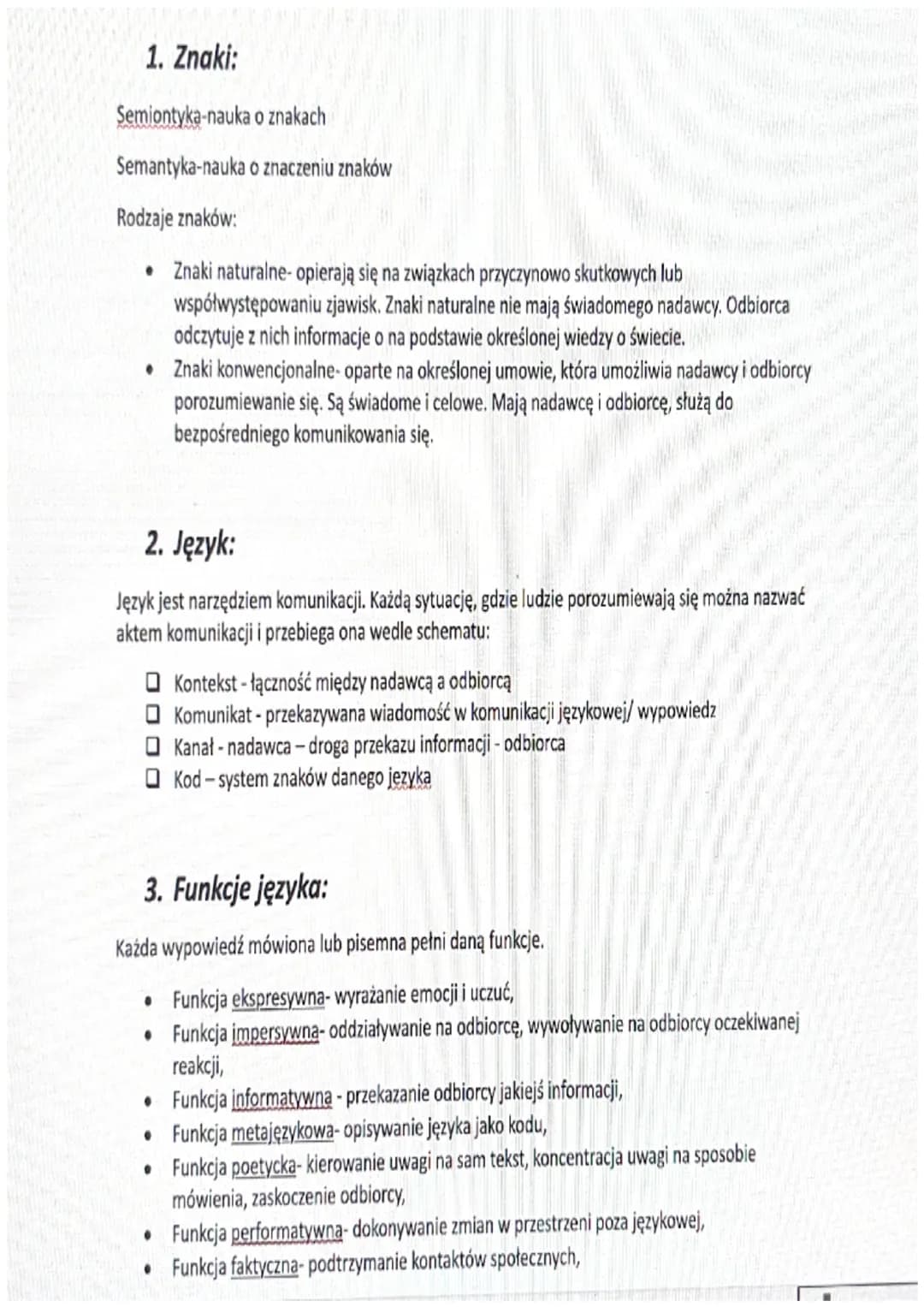 1. Znaki:
Semiontyka-nauka o znakach
Semantyka-nauka o znaczeniu znaków
Rodzaje znaków:
• Znaki naturalne- opierają się na związkach przyczy