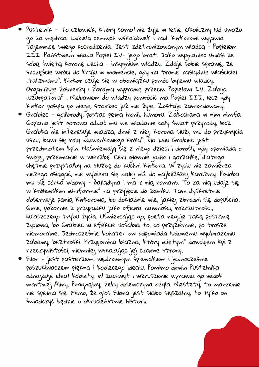 "Balladyng"
Juliusz Słowacki
CZAS AKCJI
Czasy legendarne, 4 dni.
MIEJSCE AKCJI
Okolice jeziora Gopło - las, zamek w Gnieźnie, chata Wdowy, w