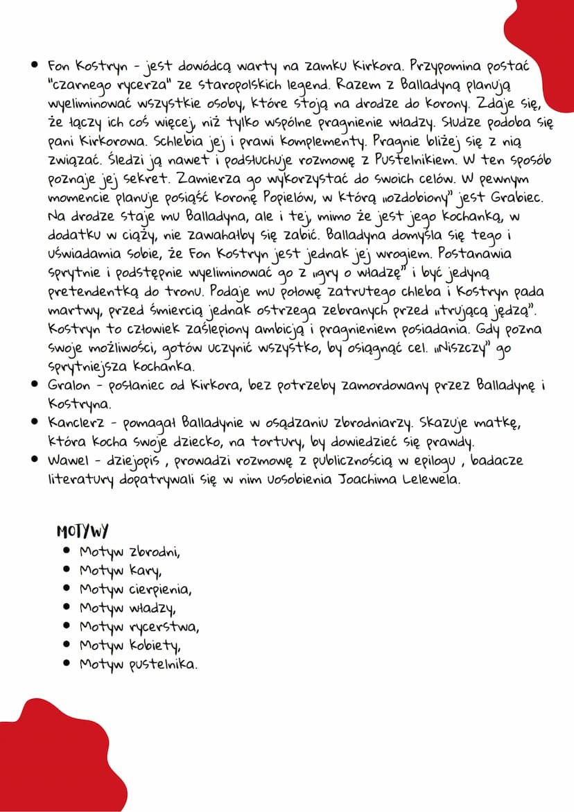 "Balladyng"
Juliusz Słowacki
CZAS AKCJI
Czasy legendarne, 4 dni.
MIEJSCE AKCJI
Okolice jeziora Gopło - las, zamek w Gnieźnie, chata Wdowy, w