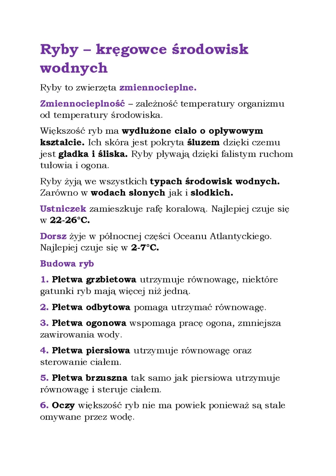Ryby - kręgowce środowisk wodnych