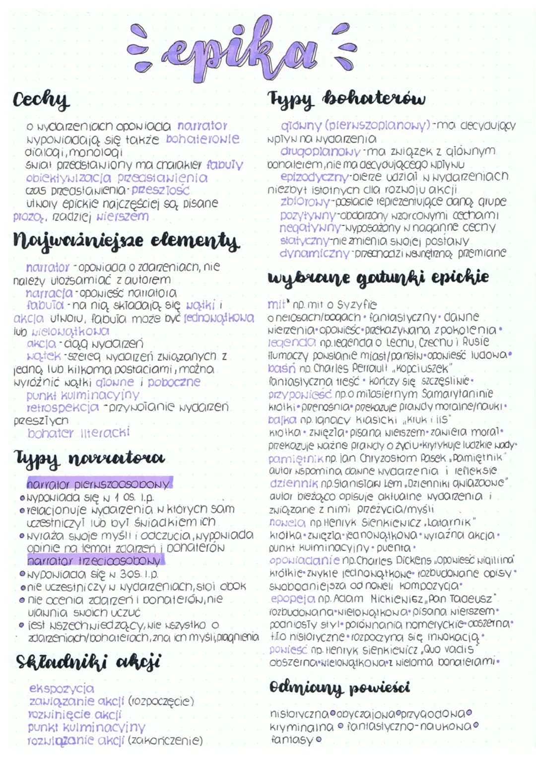 = epika =
Cechy
O wydarzeniach opowiacia narrator
Nypowiadają się także bohaterowie
dialoqi, monologi
Swiał przedstawiony ma charakler fabul