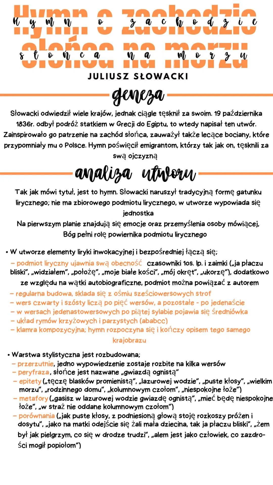 Hymn o zachodzie słońca - interpretacja i tekst Juliusza Słowackiego